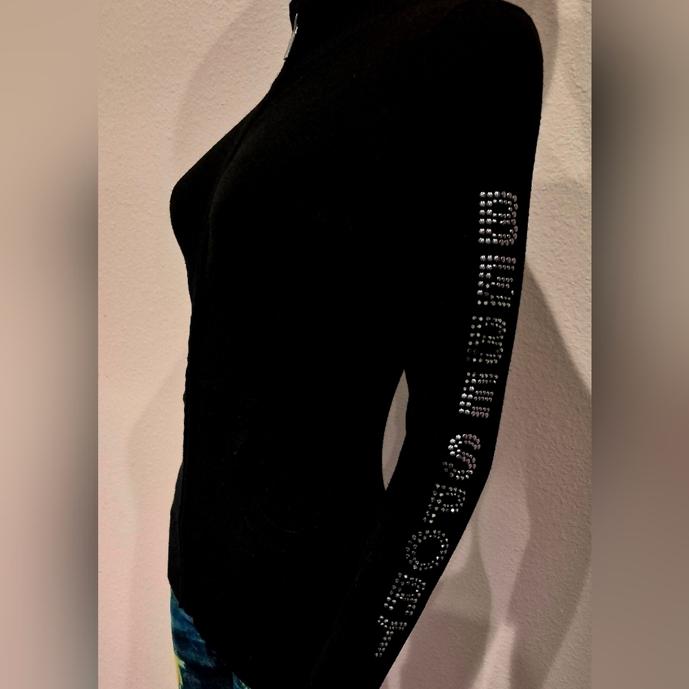 Bebe Sport Studded Logo on Arm Black Zip Up Sweater - XS. - Picture 3 of 6